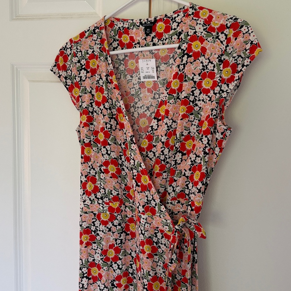 J.Crew Bright Floral Wrap Dress with Cap Sleeves XS